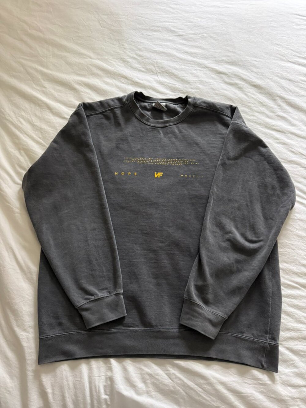 NF Hope “Done Running” Crewneck Sweatshirt Gray Yellow Graphic Size XL - Picture 4 of 4